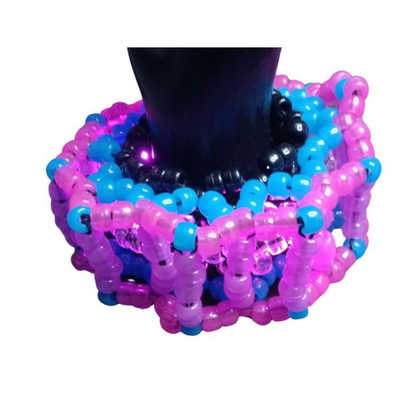Purple Blue Kandi Carousel Cuff, Glow-in-Dark Pony Beads and A Light - Picture 1 of 5